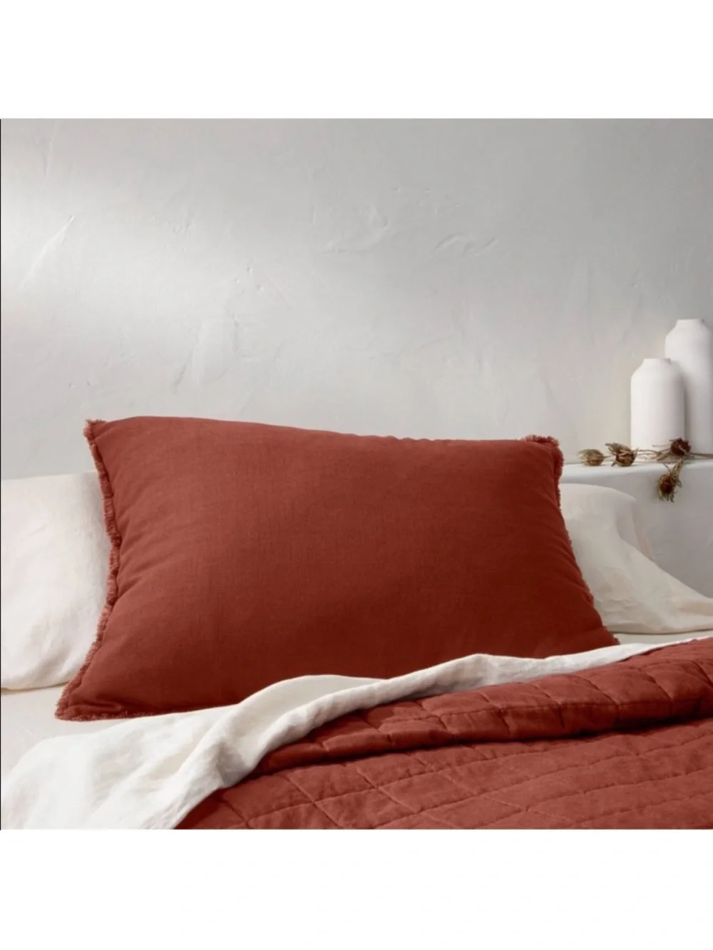 Casaluna Linen Blend King Pillow Sham Set in Rust